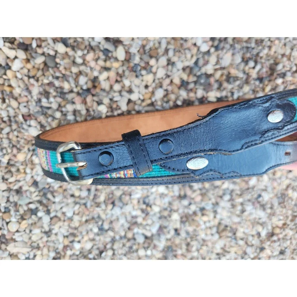 Western DDD Belt Leather Size 34 3-D Silver Belt Buckle Multicolor Insert Cowboy